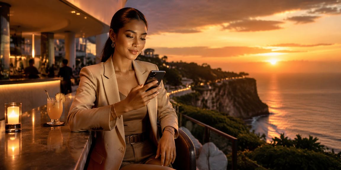 Model mengakses mobile casino Vietnam dengan tampilan modern dan antarmuka responsif