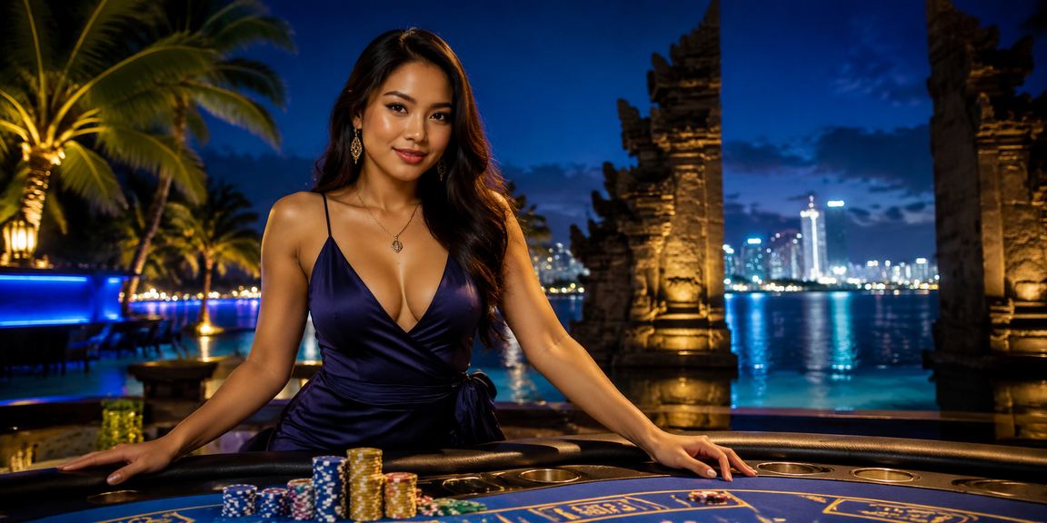 Model wanita memainkan mesin slot modern di kasino